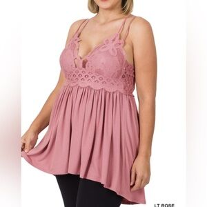 NWT Zenana Crochet Lace Mauve Strappy Tunic Top